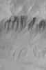 NASA's Mars Global Surveyor shows gullies and debris aprons in a crater on Mars. Gullies such as these may have formed by running water, carbon dioxide, or dry mass movement processes.