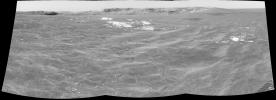 This image from NASA's Mars Rover Opportunity shows the rover's view of Meridiani Planum as it headed to Endurance Crater on Mars.