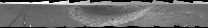 This image shows NASA's Mars Exploration Rover Opportunity along the eastern rim of 'Endurance Crater' before reaching the beginning of the 'Karatepe' area on Mars.