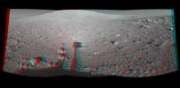 This 3-D cylindrical-perspective mosaic was created from navigation camera images that NASA's Mars Exploration Rover Spirit captured on on sol 153. 3D glasses are necessary to view this image.