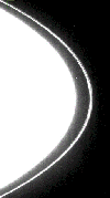 A small new found object, temporarily designated S/2004 S 3, has been seen orbiting Saturn's outer F ring. This is a frame from a movie sequence of 18 images taken with NASA's Cassini spacecraft narrow angle camera on June 21, 2004.