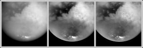 These three pictures were created from a sequence of images acquired by NASA's Cassini's imaging science subsystem on Oct. 25, 2004, 38 hours before its closest approach to Titan.