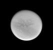 This image captured by NASA's Cassini spacecraft was taken during Cassini's very close approach to Titan on Dec. 13, 2004. Bright streaks of cloud in Titan's southern hemisphere are visible.