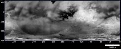 This map of Titan's surface brightness was assembled from images taken by NASA's Cassini spacecraft over the past year, both as it approached the Saturn system and during three closer flybys in July, October and December 2004.