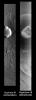This pair of images released on June 21, 2004 from NASA's 2001 Mars Odyssey shows a comparison of daytime and nighttime of part of Albor Tholus on Mars.