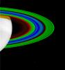 The varying temperatures of Saturn's rings are depicted here in this false-color image from NASA's Cassini spacecraft.