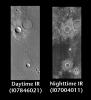These image pairs from NASA's 2001 Mars Odyssey, released June 24, 2004, presented focus on a single surface feature on Mars as seen in both the daytime and nighttime by the infrared THEMIS camera.