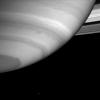 Saturn's southern atmosphere looms before NASA's Cassini spacecraft, displaying rich detail in its swirls and bands.