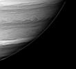 The turbulent boundaries between dark belts and bright zones are seen prominently in this processed image of Saturn's southern atmosphere captured by NASA's Cassini spacecraft.