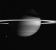Saturn's biggest and brightest moons are visible in this portrait captured by NASA's Cassini spacecraft.