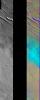 This image released on August 9, 2004 from NASA's 2001 Mars Odyssey shows a decorrelation stretch of the Elysium region. Pink/magenta colors usually represent basaltic dunes, cyan indicates the presence of water ice clouds, while green can represent dust.