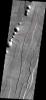 This image released on August 24, 2004 from NASA's 2001 Mars Odyssey shows Acheron Catera, a line of craters found on the flanks of Alba Patera -- a very old volcano on Mars.