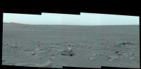 This stereo view is from NASA's Mars Exploration Rover Spirit as it was investigating a rock called 'Mazatzal' on the rim of 'Bonneville Crater.' 3D glasses are necessary to view this image.