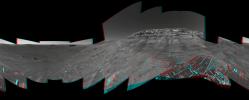 NASA's Mars Exploration Rover Opportunity reached the base of 'Burns Cliff,' a portion of the inner wall of 'Endurance Crater' in this anaglyph from the rover's 285th martian day (Nov. 11, 2004). 3D glasses are necessary to view this image.