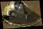This image taken on Jan. 6, 2005 by NASA's Mars Exploration Rover Opportunity highlights the seal on the rover's protective heat shield. Engineers evaluated the performance of the protective shell's seal during a 36-sol investigation.