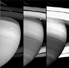 This frame from a movie, shows Saturn's rotation in three different spectral filters, demonstrates NASA's Cassini spacecraft's ability to probe various levels within the planet's outer cloud layers.