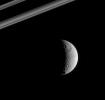 The Sun's rays strike the terrains near the terminator on Tethys at low angles, throwing features there into sharp relief. This image was taken in visible green light with NASA's Cassini narrow-angle camera on Oct. 13, 2005.