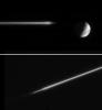 Viewing Saturn's rings very close to edge-on produces some puzzling effects, as these two images of the F ring demonstrate. Both images were taken using the clear spectral filters on NASA's Cassini spacecraft's narrow-angle camera.