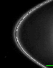 A solitary clump-like feature in Saturn's F ring orbits past in this frame from a movie sequence made from NASA's Cassini images.