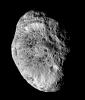 Saturn's impact-pummeled moon Hyperion stares back at NASA's Cassini spacecraft in this six-image mosaic, taken during the spacecraft's close approach on Sept. 26, 2005.