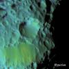 This false-color view, acquired by NASA's Cassini spacecraft on Sept. 26, 2005, shows Saturn's moon Hyperion's crater, Meri. Meri is overprinted by a couple of smaller craters.