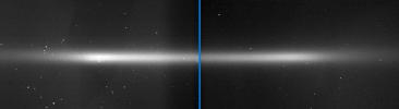 Dramatic Cassini views of Saturn's E ring, like these side-by-side images, reveal for the first time a double-banded structure. The two images were taken five hours apart when NASA's Cassini spacecraft was approximately 1.9 million kilometers from Saturn.