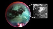 This false-color mosaic of Saturn's largest moon Titan, obtained by NASA's Cassini visual and infrared mapping spectrometer, shows what scientists interpret as an icy volcano.