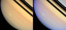 It is no Great Red Spot, but these two side-by-side views show the longest-lived electrical storm yet observed on Saturn by NASA's Cassini spacecraft. The views were acquired more than three months after the storm was first detected.