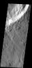 These dark streaks show where dust has been moving down the rim of the unnamed crater on Mars as seen by NASA's 2001 Mars Odyssey.