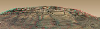 NASA's Mars Exploration Rover Opportunity captured a sweeping stereo image of 'Burns Cliff' after driving right to the base of this southeastern portion of the inner wall of 'Endurance Crater' in November 2004. 3D glasses are necessary to view this image.