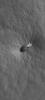 This image from NASA's Mars Global Surveyor shows a small, dust-mantled volcano on the plains east of the giant martian volcano, Pavonis Mons.