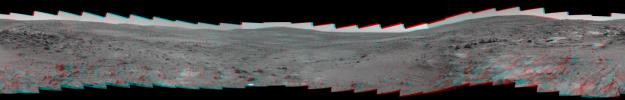 NASA's Mars Exploration Rover Spirit recorded this 360-degree vista, dubbed the 'Seminole' panorama, from partway down the south side of 'Husband Hill' in November 2005. 3D glasses are necessary to view this image.