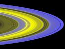 This false-color image of Saturn's main rings was made by combining data from multiple star occultations using NASA's Cassini ultraviolet imaging spectrograph.