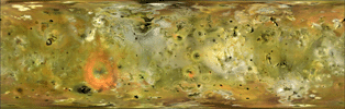 This basemap of Jupiter's moon Io was produced by combining the best images from both NASA's Voyager 1 and Galileo Missions. 