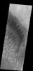 This image from NASA's Mars Odyssey spacecraft shows dunes on Mars that are dark in tone.