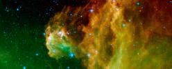 This image from NASA's Spitzer Space Telescope shows infant stars 'hatching' in the head of the hunter constellation, Orion. The region featured in this Spitzer image is called Barnard 30.