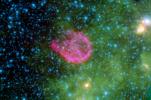 Supernovae are the explosive deaths of the universe's most massive stars. This false-color composite from NASA's Spitzer Space Telescope and NASA's Chandra X-ray Observatory shows the remnant of N132D, the wispy pink shell of gas at center.