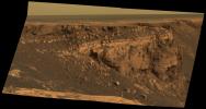 This image captured by NASA's Mars Exploration Rover Opportunity on May 6, 2007, shows Cape St. Vincent, one of the many promontories that jut out from the walls of Victoria Crater, Mars.