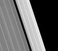 On Mar. 23, 2008, NASA's Cassini spacecraft captured the outer edge of Saturn's A ring displays intriguing scrambled structure.
