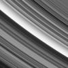 The sharp change in brightness that runs diagonally across the center of this image from NASA's Cassini spacecraft taken on Apr. 7, 2008, represents the boundary between Saturn's C and B rings.