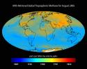 Global tropospheric methane for August 2005 retrieved from the Atmospheric Infrared Sounder (AIRS) instrument onboard NASA's Aqua satellite.