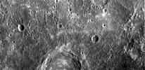 The image shows part of a large, fresh crater with secondary crater chains located near Mercury's equator on the side of the planet newly imaged on January 14, 2008 by NASA's MESSENGER spacecraft.