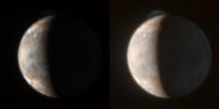This New Horizons image of Jupiter's volcanic moon Io was taken at 13:05 Universal Time during the spacecraft's Jupiter flyby on February 28, 2007. It shows the reddish color of the deposits from the giant volcanic eruption at the volcano Tvashtar.