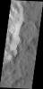 This image from NASA's Mars Odyssey shows dark slope streaks located within a small unnamed crater on the southern rim of Tikhonravov Crater.