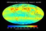 AIRS mid-tropospheric CO2, Version 5, July 2003 from the Atmospheric Infrared Sounder (AIRS) instrument onboard NASA's Aqua satellite.