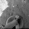 This view of one of the footpads of NASA's three-legged Phoenix Mars Lander shows a solid surface at the spacecraft's landing site.