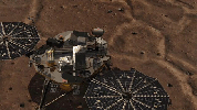 This image of a camera going through the Surface Stereo Imager (SSI) on NASA's Phoenix lander. At the end of the animation is an approximate color mosaic taken by Phoenix's SSI camera.