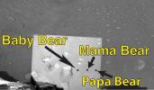 NASA's Phoenix Mars Lander shows sampling areas informally labeled 'Baby Bear,' 'Mama Bear,' and 'Papa Bear' on Mars.