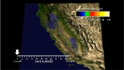 Carbon monoxide from California's wildfire, a visualization created using data from the Atmospheric Infrared Sounder (AIRS) on NASA's Aqua satellite, June-July, 2008.