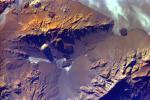 The Andes Mountains, part of the Southern Cordillera formed from subduction zone volcanism at the convergent boundary of the Nazca plate and the South American plate. This image is from NASA's EarthKAM.